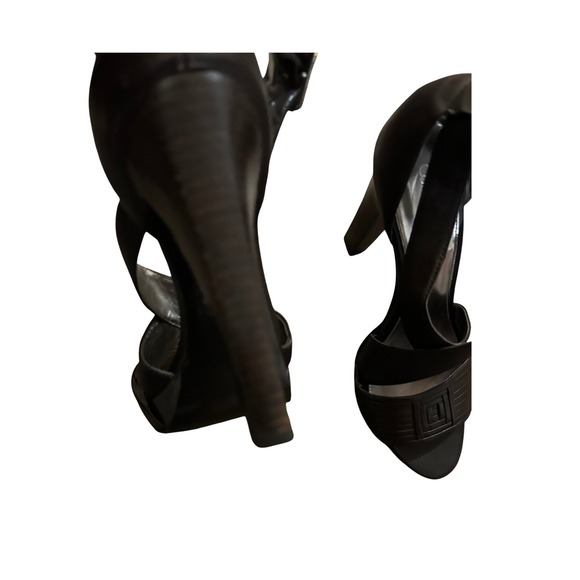 Calvin Klein Women Dark Brown Leather Ankle Strap Block Heel Sandals - Picture 3 of 5